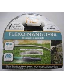 FLEX-MANGUERA DE ACERO INOXIDABLE 15 METROS CON LANZA DE RIEGO