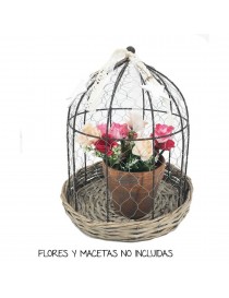 CESTA JAULA MIMBRE Y METAL CUADRADA