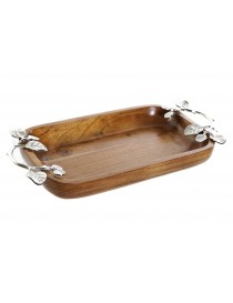 BANDEJA CON ASAS HOJAS ACACIA Y ALUMINIO 36X18X3