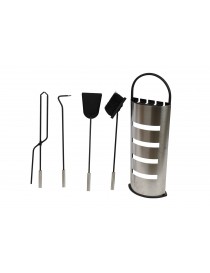 SET 4 ACCESORIOS CHIMENEA ACERO PLATEADO 23X15X66