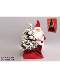 SANTA CON ARBOL NEVADO 20 LED 20X43 CM.