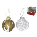 BOLA NAVIDAD TRANSPARENTE HOJAS 8CM 2STD