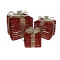 CAJA REGALO NAVIDAD LUCES LED ROJO CON LAZO PLATA