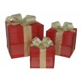 CAJA REGALO NAVIDAD LUCES LED ROJO CON LAZO ORO