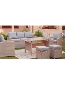 CONJUNTO JARDIN RATAN MADAGASCAR. SOFA, 2 SILLONES, 2 PUFF Y MESA
