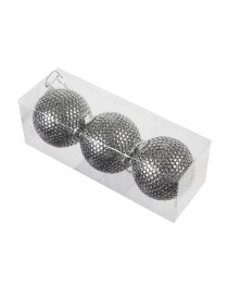 CAJA 3 BOLAS LENTEJUELAS 7 CM. PLATA METAL