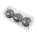 CAJA 3 BOLAS LENTEJUELAS 7 CM. PLATA METAL