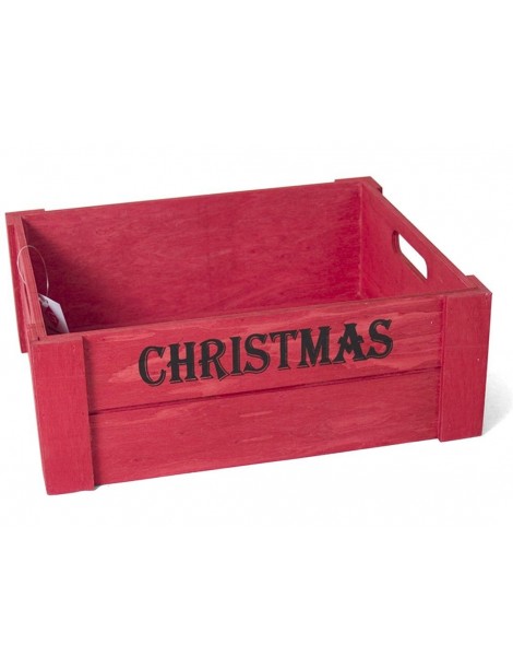 CAJA MADERA NAVIDAD 32X26 CM. ROJA