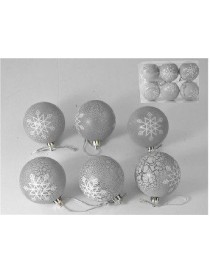 SET 6 BOLAS NAVIDAD DECORADAS GRIS 6 CM. 