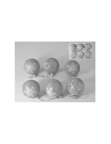 SET 6 BOLAS NAVIDAD DECORADAS GRIS 6 CM. 