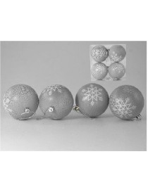 SET 4 BOLAS NAVIDAD DECORADAS GRIS 8 CM. 