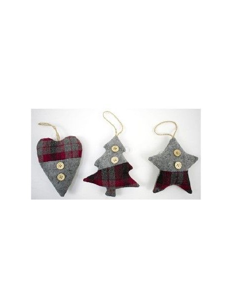 COLGANTE NAVIDAD TELA ROJO Y GRIS