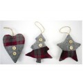 COLGANTE NAVIDAD TELA ROJO Y GRIS
