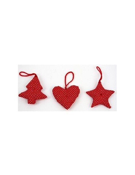 SET 3 COLGANTES NAVIDAD TELA ROJO Y BOTON