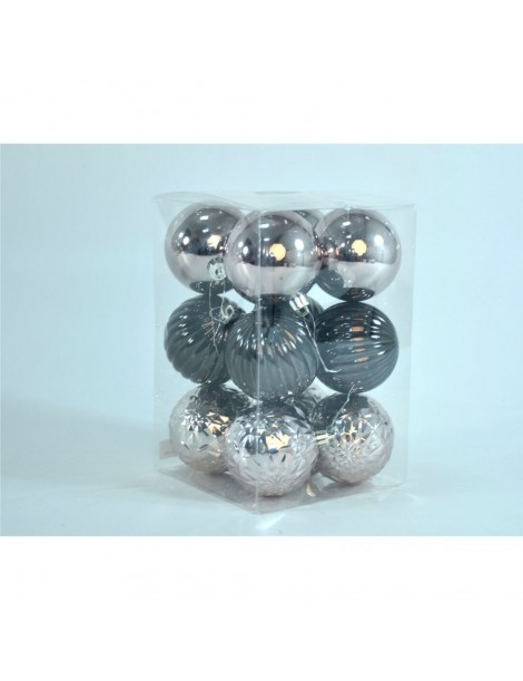 SET 12 BOLAS NAVIDAD SURTIDAS GRIS 7 CM. 
